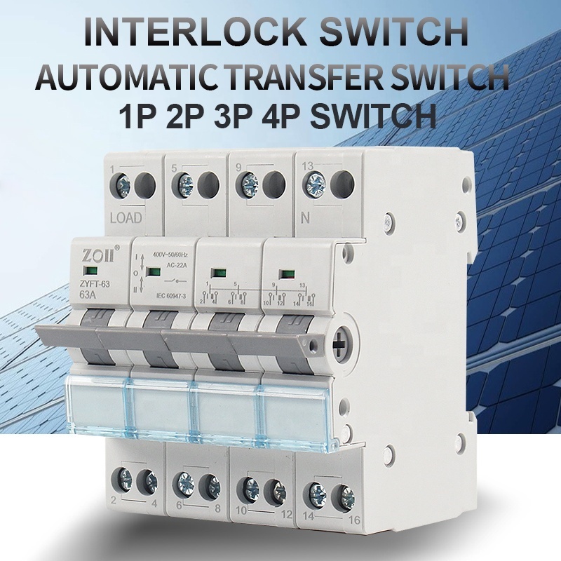 24 month Warranty ZYFT-63 Din Rail type Change over Switch 2P 25A 40A 63A 2 Pole Modular Manual Changeover Switch