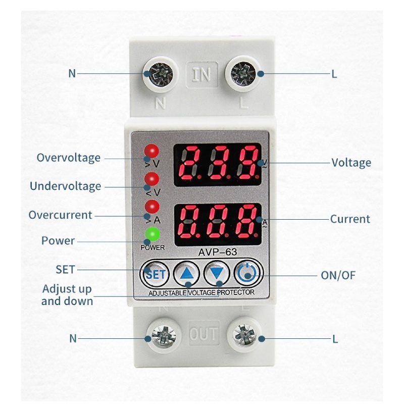 63A 230V Din rail adjustable over under voltage protective protector relay protection digital electric voltage protector