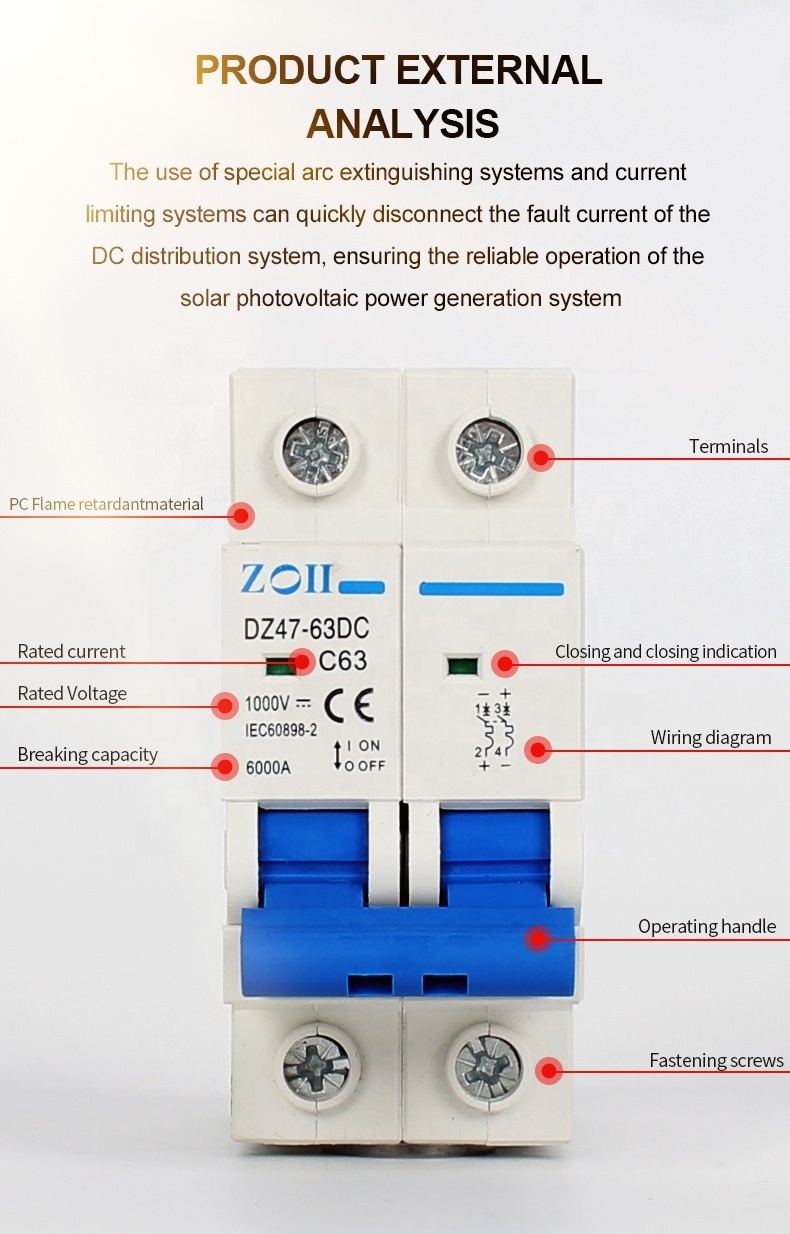 CE Certificate with Overload Protection Safely Switch Mini AC MCB 63A 50/60HZ DC MCB Miniature Circuit Breaker