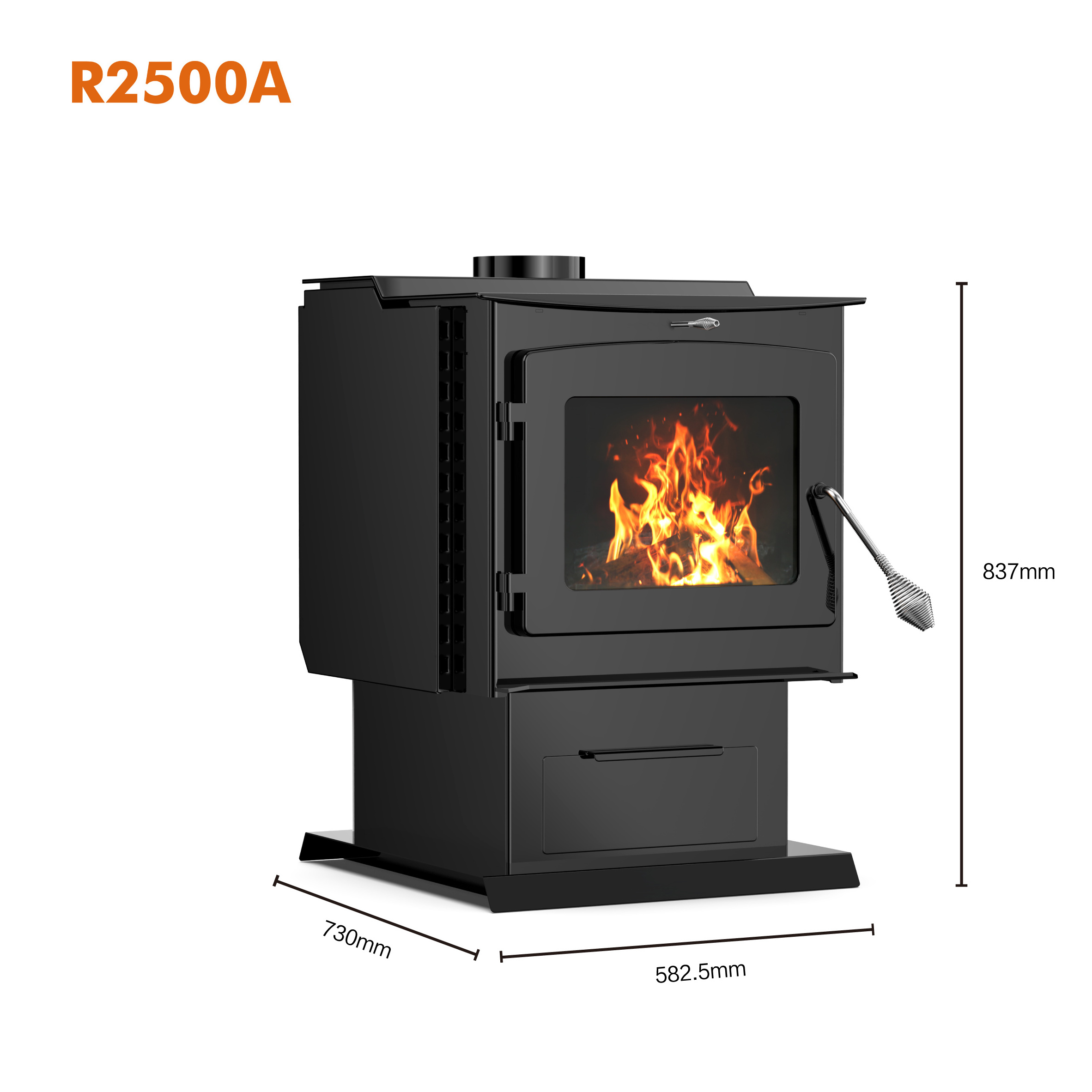 ZLR2500A Indoor Household Heating Wood Burning High-Temperature Resistant Glass Wood Stove with ashpot