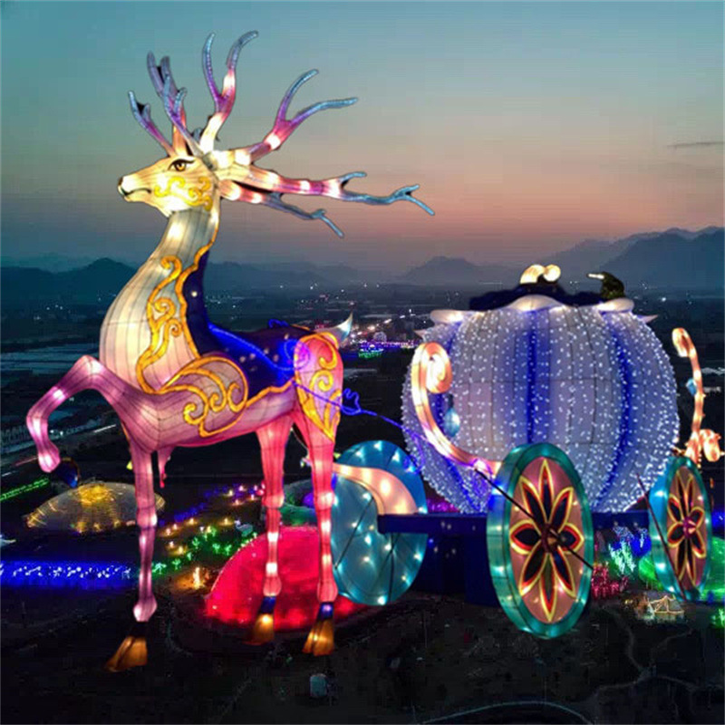 Street Decorations Motif Lights Iron Customized Frame 3D Animal 2023 Wholesale Holiday Outdoor Reindeer with Sled Christmas 50