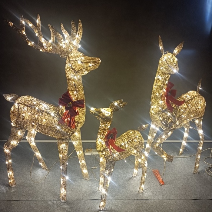 High quality Christmas large decoration 3D reindeer cart shopping mall activity LED decorative lights