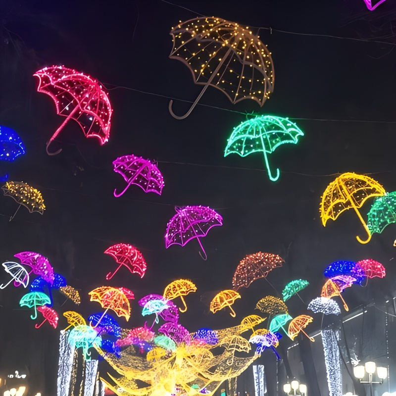 Umbrella Shape Street Motif Lights Decoration Mall Opening Christmas Led Lighting Scene Ball Star Art Flower Lights