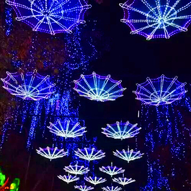 Umbrella Shape Street Motif Lights Decoration Mall Opening Christmas Led Lighting Scene Ball Star Art Flower Lights