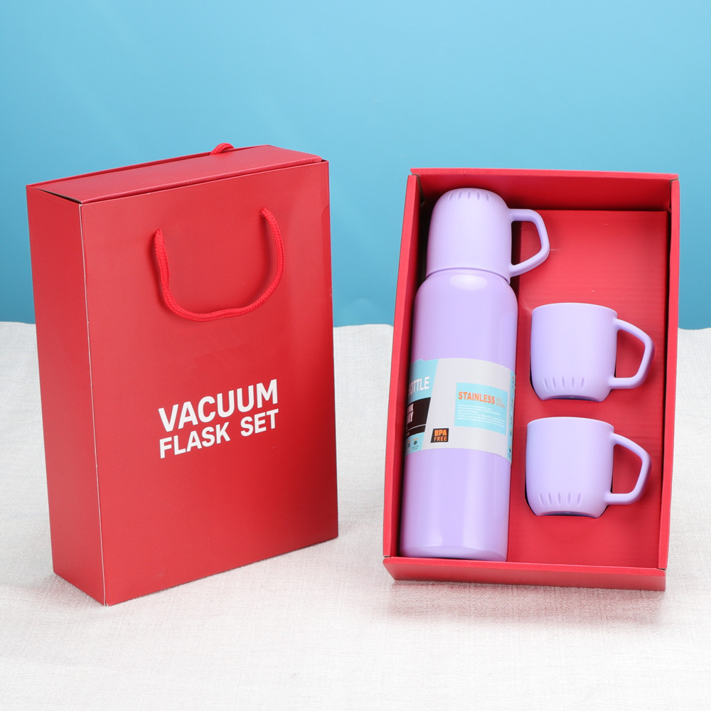 500ml New Design Double Wall Eco Friendly 500ml Stainless Steel Vacuum 17 OZ Insulated Vacuum Flask Set With 3 cups For Gift