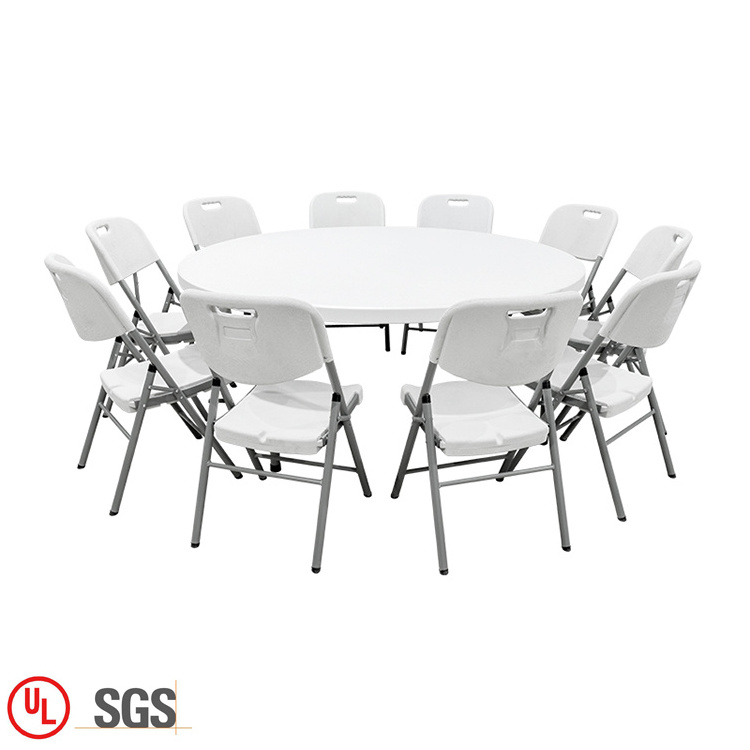 Heavy duty outdoor patio garden furniture 6ft white round plastic folding table and chair set