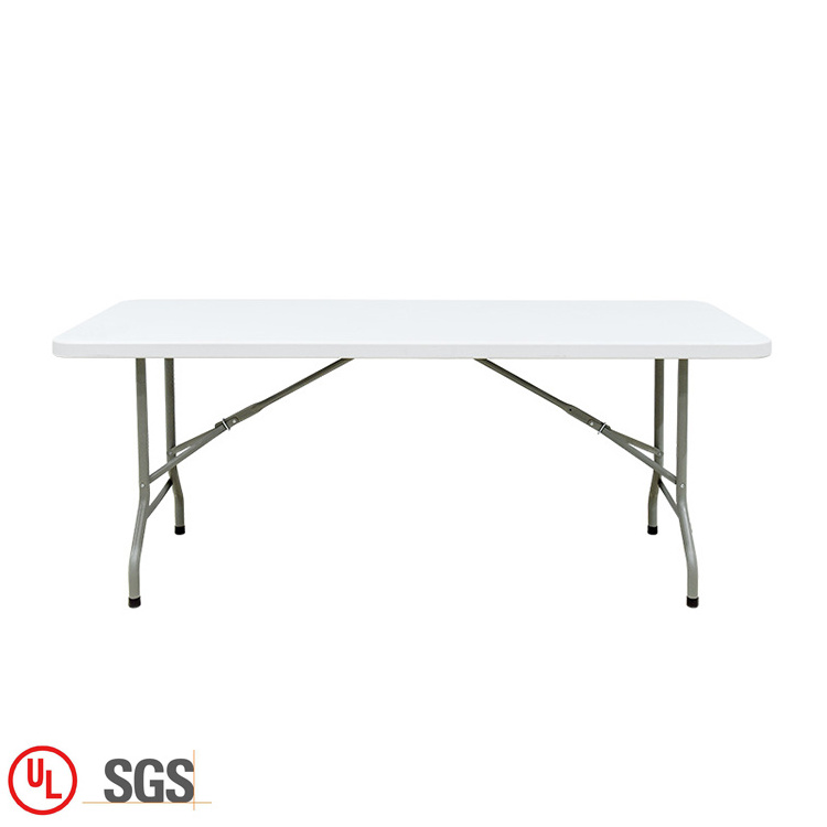 Multifunction indoor room plastic desk white 6FT HDPE rectangle movable folding conference table