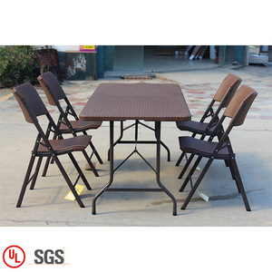 Wholesale brown plastic dining table and chairs set outdoor 6ft rattan design folding table