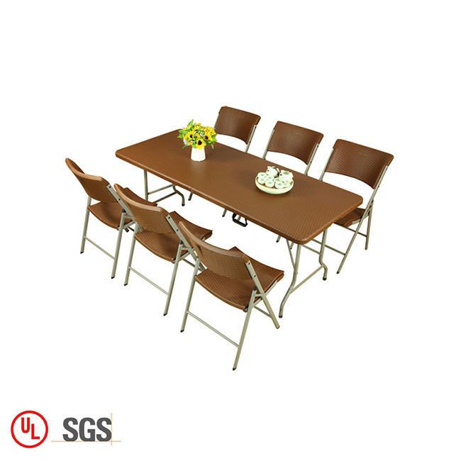 Wholesale brown plastic dining table and chairs set outdoor 6ft rattan design folding table