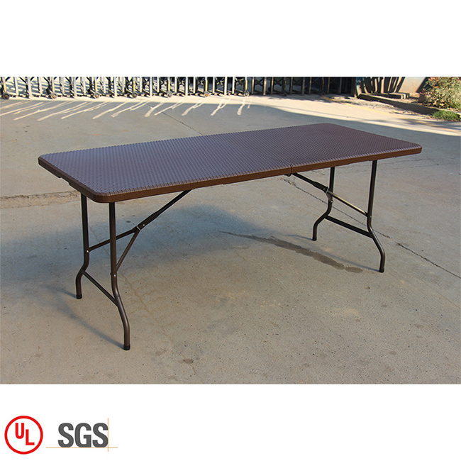 Wholesale brown plastic dining table and chairs set outdoor 6ft rattan design folding table