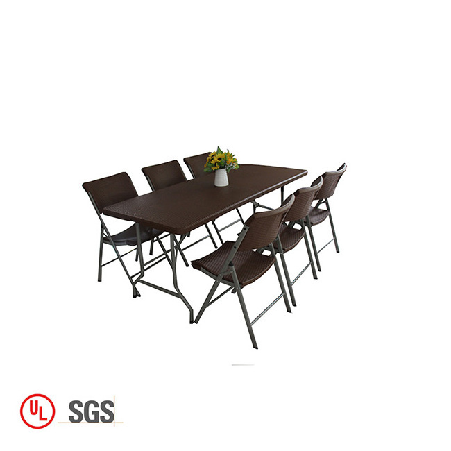 Wholesale brown plastic dining table and chairs set outdoor 6ft rattan design folding table