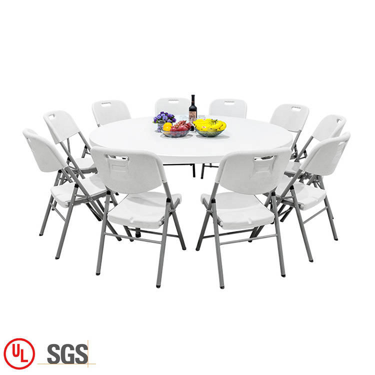 Heavy duty outdoor patio garden furniture 6ft white round plastic folding table and chair set