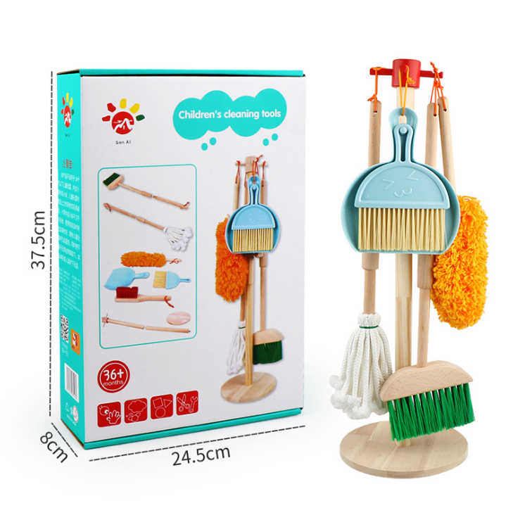 Hot sale role play wooden toys household cleaning tools set wooden household cleaning tools toys wooden cleaning tools toys set