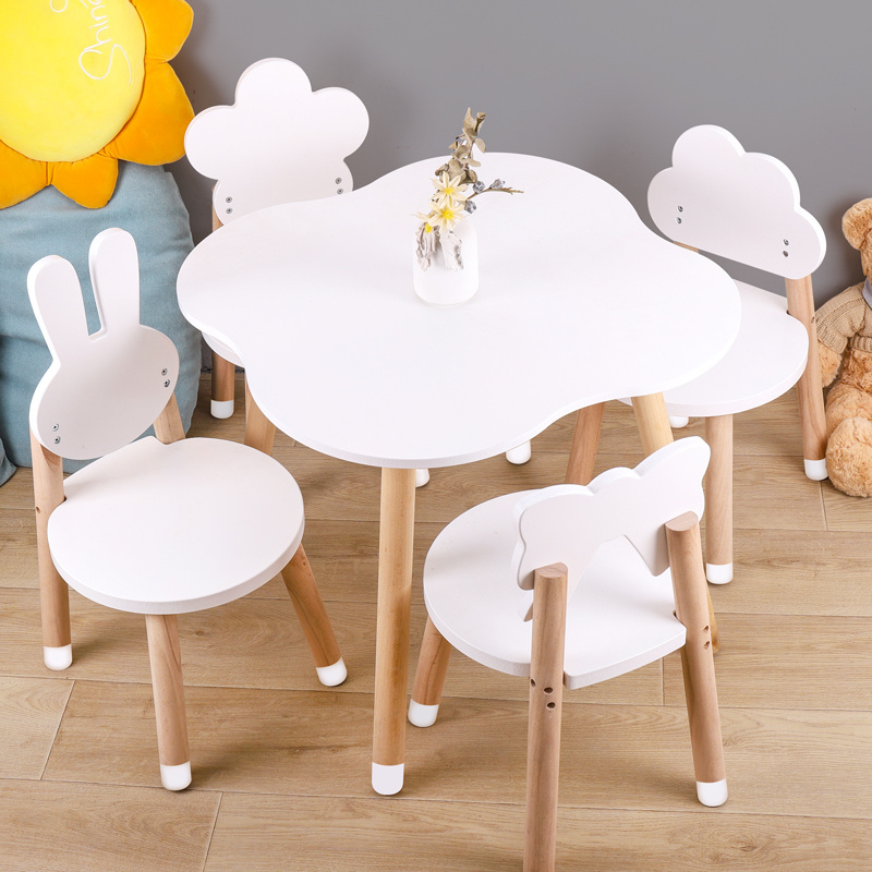 Hot sale new style kids wooden study table Cartoon style study table and chair set White children's wooden table and chair set