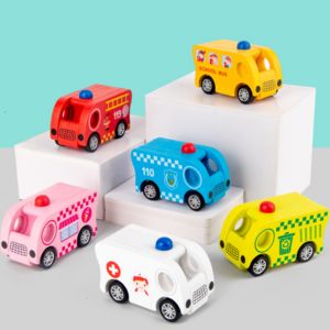 New style Children wooden toy pull back car inertial mini car simulation fire truck police car school bus model for kids