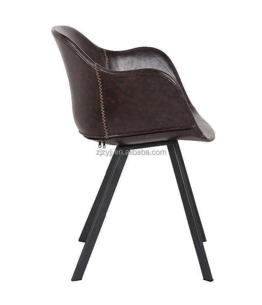 Luxury Leisure Leather Donut Circle Vintage Metal Leg Furniture Reception Leisure Beauty Dresser Office Lounge Chair