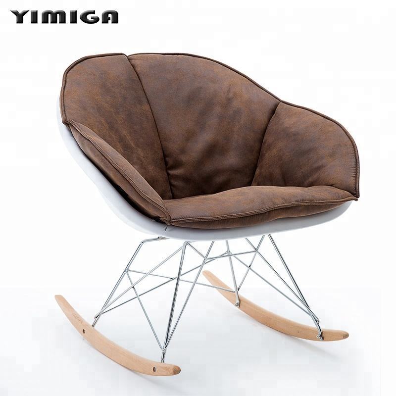 Nordic Modern Velvet Fabric Upholstered Wood Metal Leg Furniture Leisure Rocking Chair Single Sofa