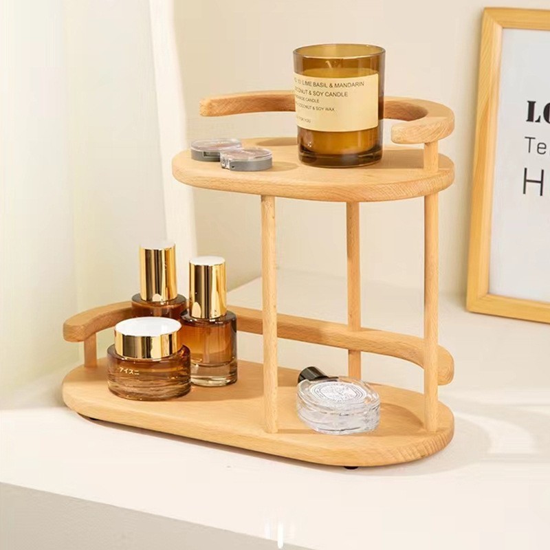 Unique Countertop Bamboo Makeup Organizer Cosmetic Jewelry Storage Stand with Ring Necklace Bracelet Hanging Earring Tower