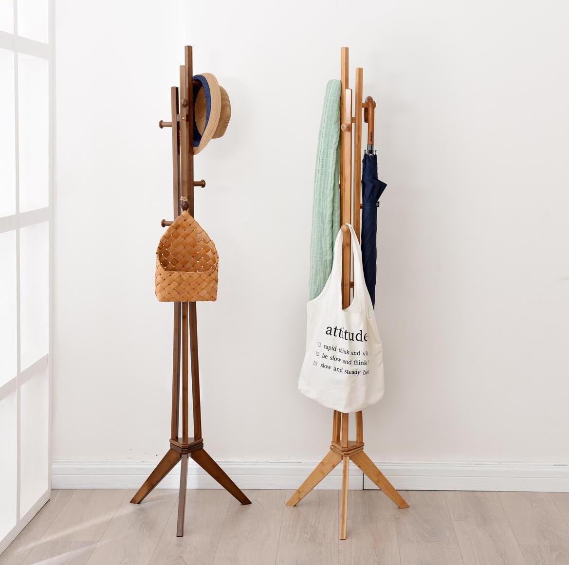 Wooden Coat Rack Free Standing Coat Hat Tree Coat Hanger Holder Stand with Round Base for Clothes 6 Hooks