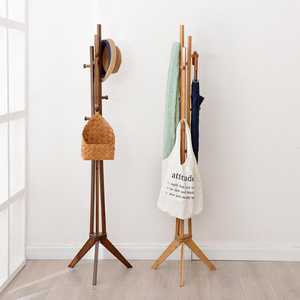 Wooden Coat Rack Free Standing Coat Hat Tree Coat Hanger Holder Stand with Round Base for Clothes 6 Hooks