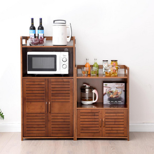 Kitchen Shelf Multi-storey Floor Microwave Oven Cabinet Solid Wood Door Storage Cabinet Bamboo Products Shelf