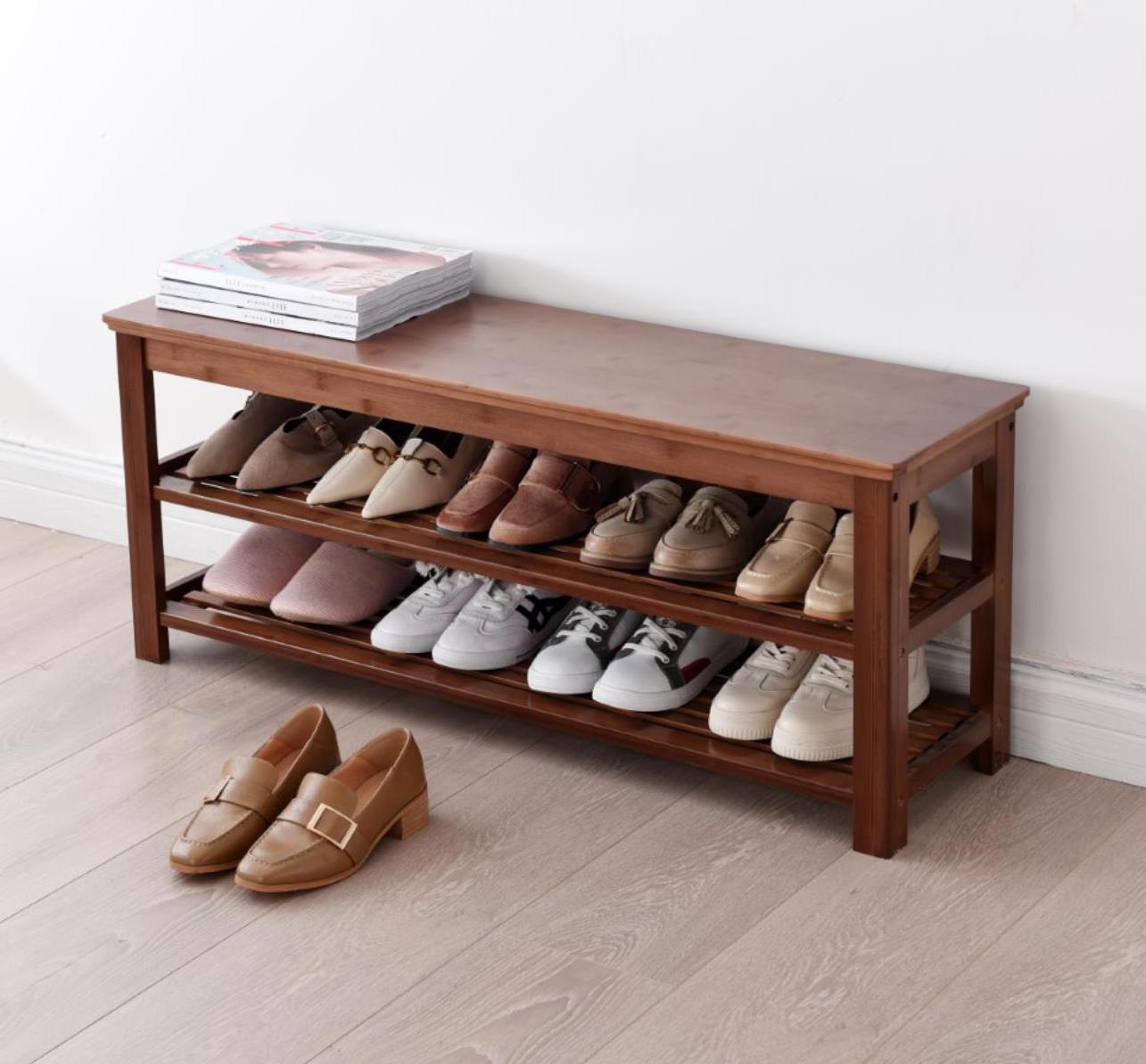 3-Tier Shoe Rack Bamboo Wood Shoes Shelf Storage Organizer for Closet Hallway Entryway