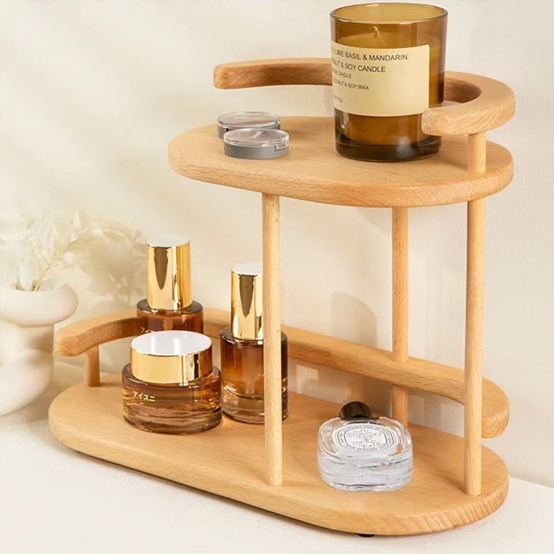 Unique Countertop Bamboo Makeup Organizer Cosmetic Jewelry Storage Stand with Ring Necklace Bracelet Hanging Earring Tower