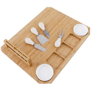 Factory Direct Hot Selling Dinner Plate Set Magnetic Holder Bamboo Cheese Plate With Stainless Steel Knife