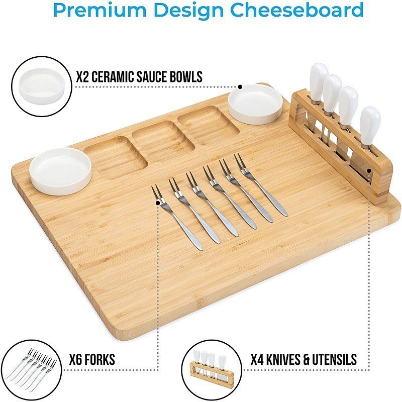 Factory Direct Hot Selling Dinner Plate Set Magnetic Holder Bamboo Cheese Plate With Stainless Steel Knife