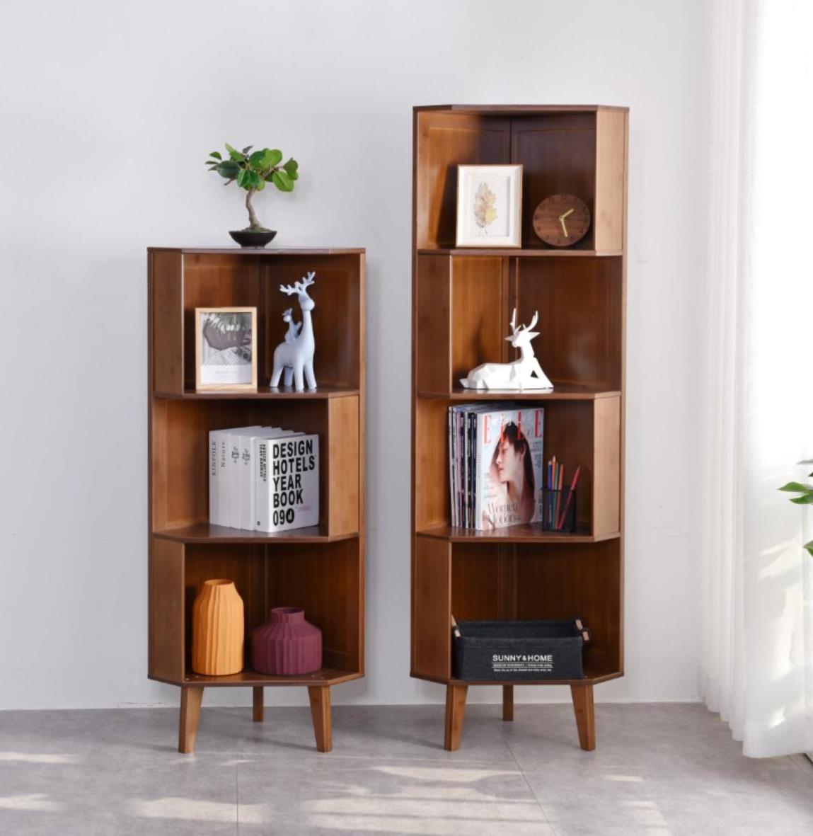 Good Quality Promotional Customized Standing Corner Shelf 5 Layers Bamboo Storage Corner Book Shelf