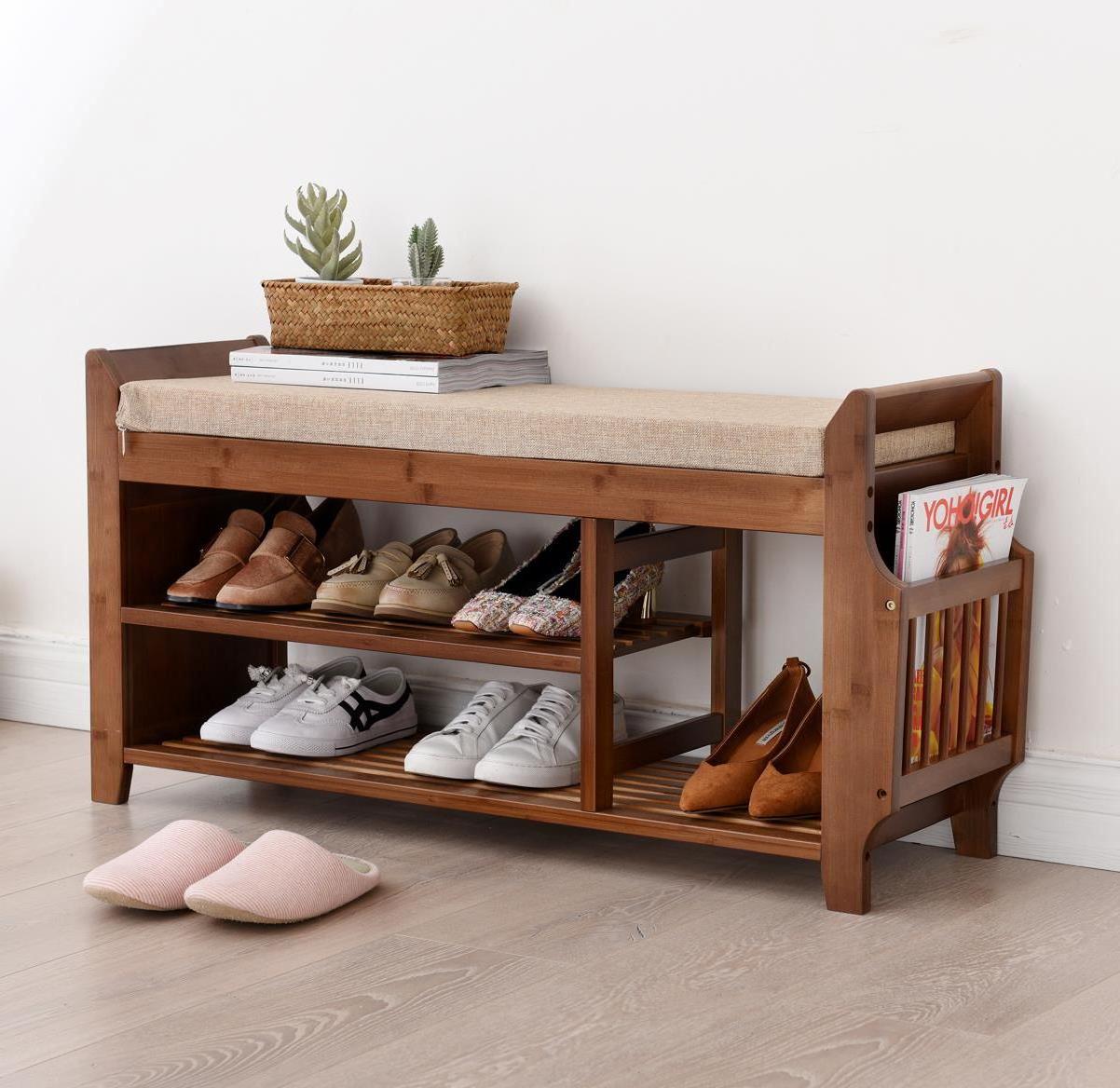 Home Doorway Shoe Storage Stool High Load-Bearing Change Shoe Stool Modern Simple Bamboo Shoe Rack Cabinet Storage