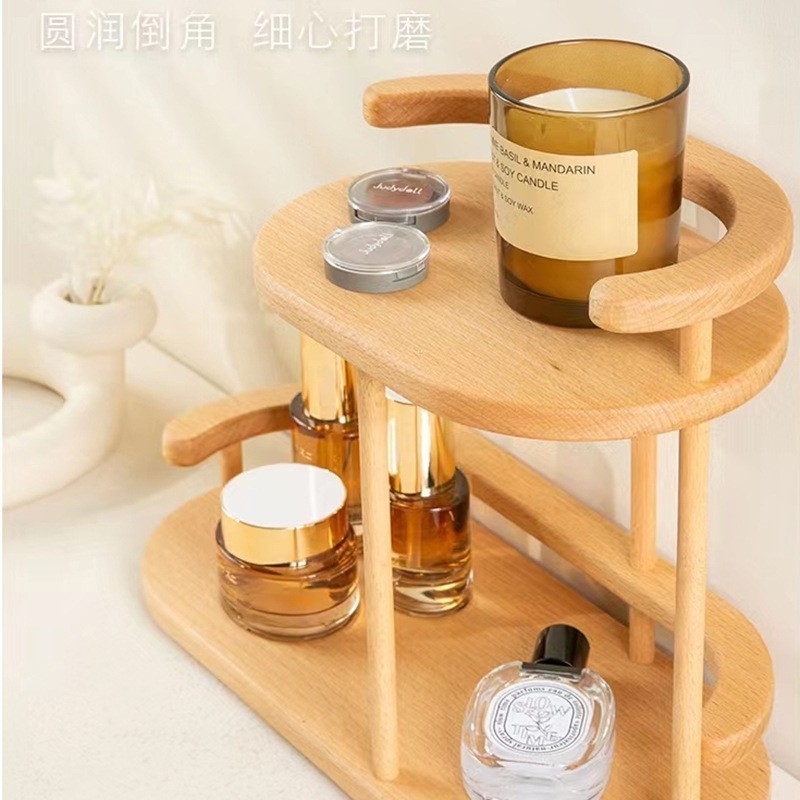 Unique Countertop Bamboo Makeup Organizer Cosmetic Jewelry Storage Stand with Ring Necklace Bracelet Hanging Earring Tower