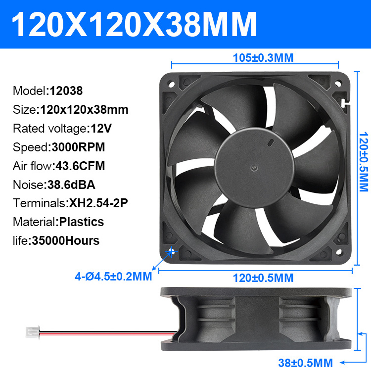 Axial Fans Dc 12 Volt Cooling Fan 2600/3200 CFM 120X120X38 Brushless Axial Flow Exhaust Fan 120mm