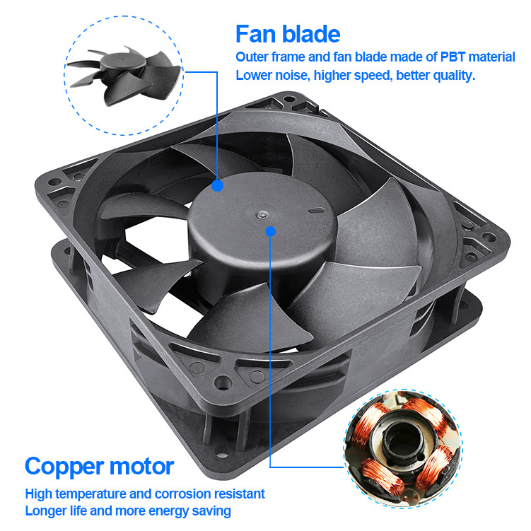 Axial Fans Dc 12 Volt Cooling Fan 2600/3200 CFM 120X120X38 Brushless Axial Flow Exhaust Fan 120mm