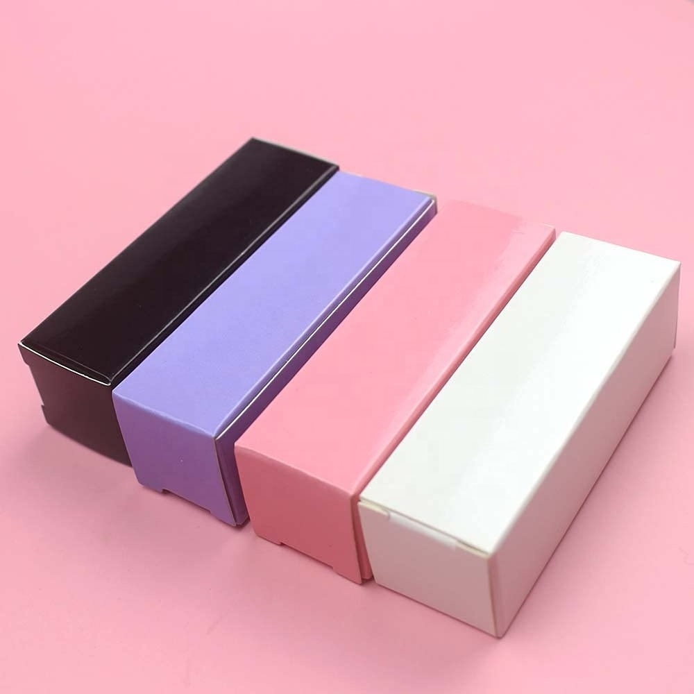 Custom Empty Pink Lip Gloss Boxes Rectangle Shape Rigid Recyclable Cosmetic Card Box with Gold Foil & Embossing Printing