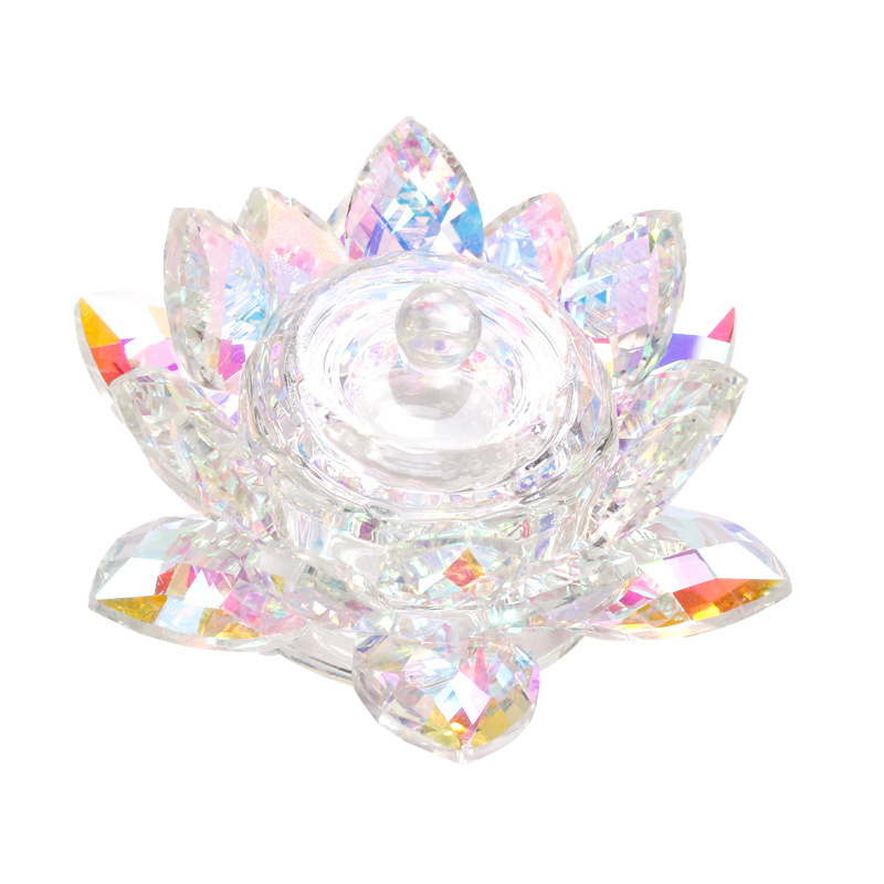 FUUMUUI Neswest Bling Lotus Flower Glass Acrylic Liquid Monomer Nail Crystal Dappen Dish for Storage Powder Liquid with Lid