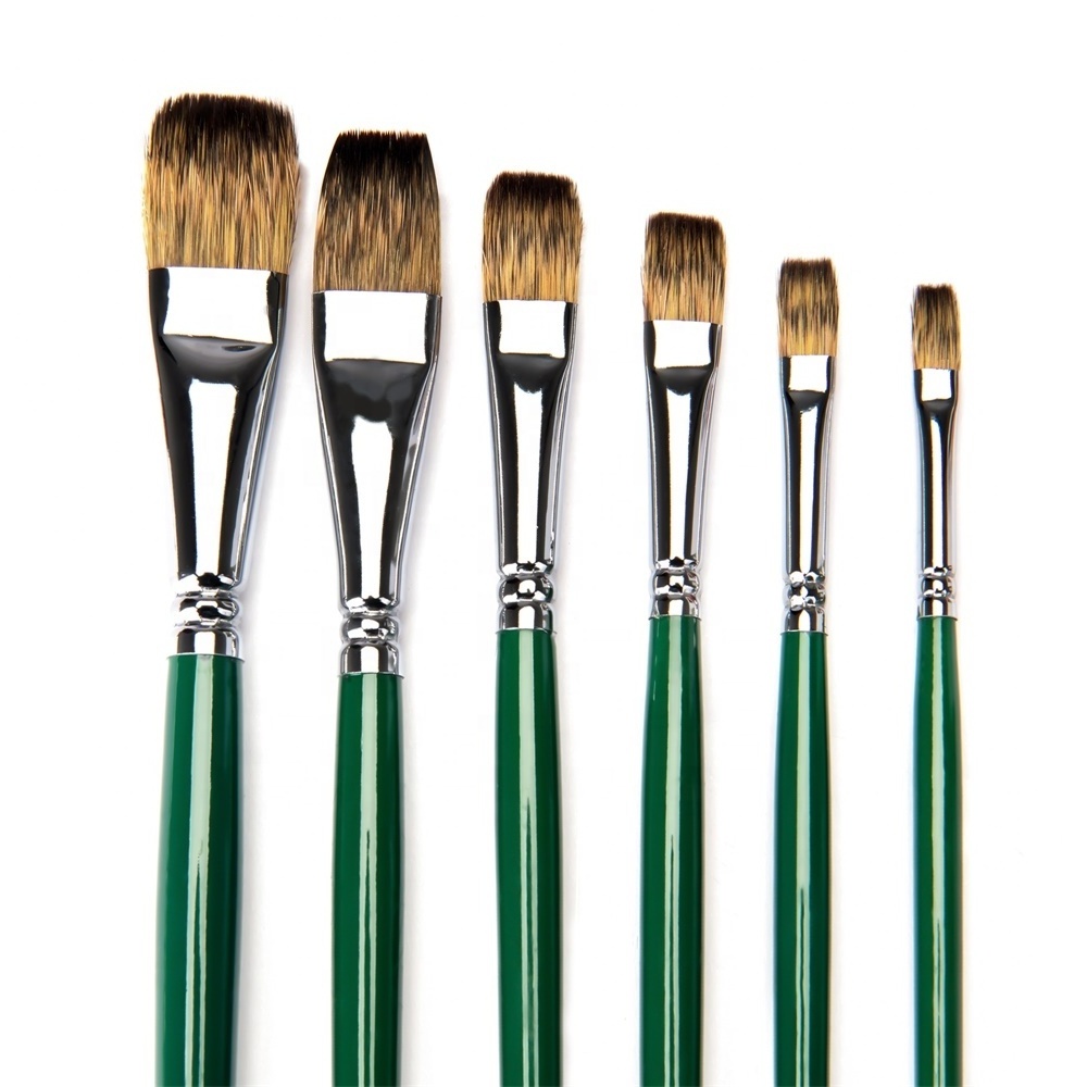 FUUMUUI 6pcs Filbert Flat Sable Hair Artist Watercolor Oil Painting Brush Set