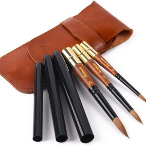 Fuumuui Brand Travel Paint Brush Round Pointed Watercolor Painting Brush Set Short Handle Metal Paint Brush with Travel Packet