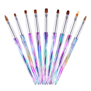 Colourful Crystal Handle Nail Polish Applicator 3d Pure Kolinsky Tips Gel Nail Art Brush Set Manicure Brushes Tools