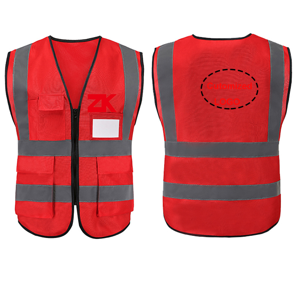 Customized logo printing vest red safety reflective vest