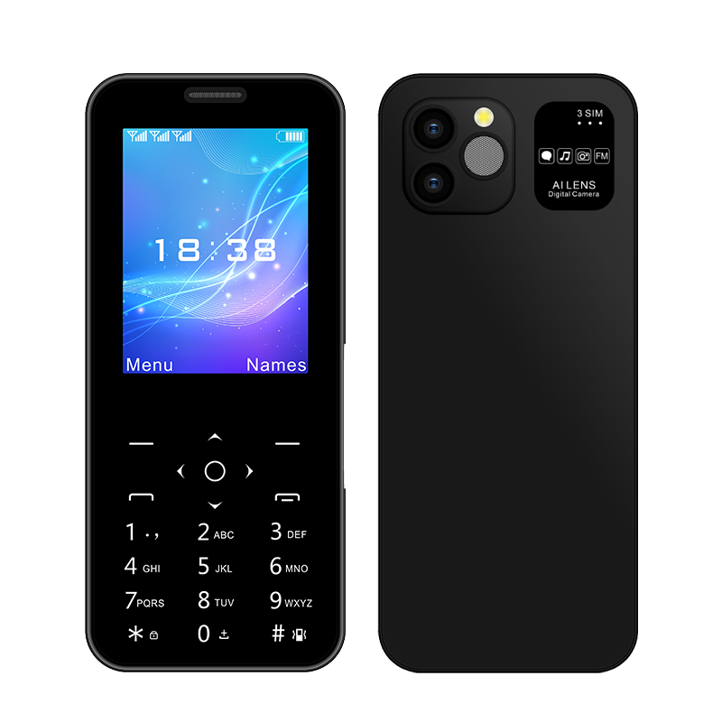 China factory 3 sim cards cheap price 64MB +64MB 2.4 inch big screen mobile phone with new style design