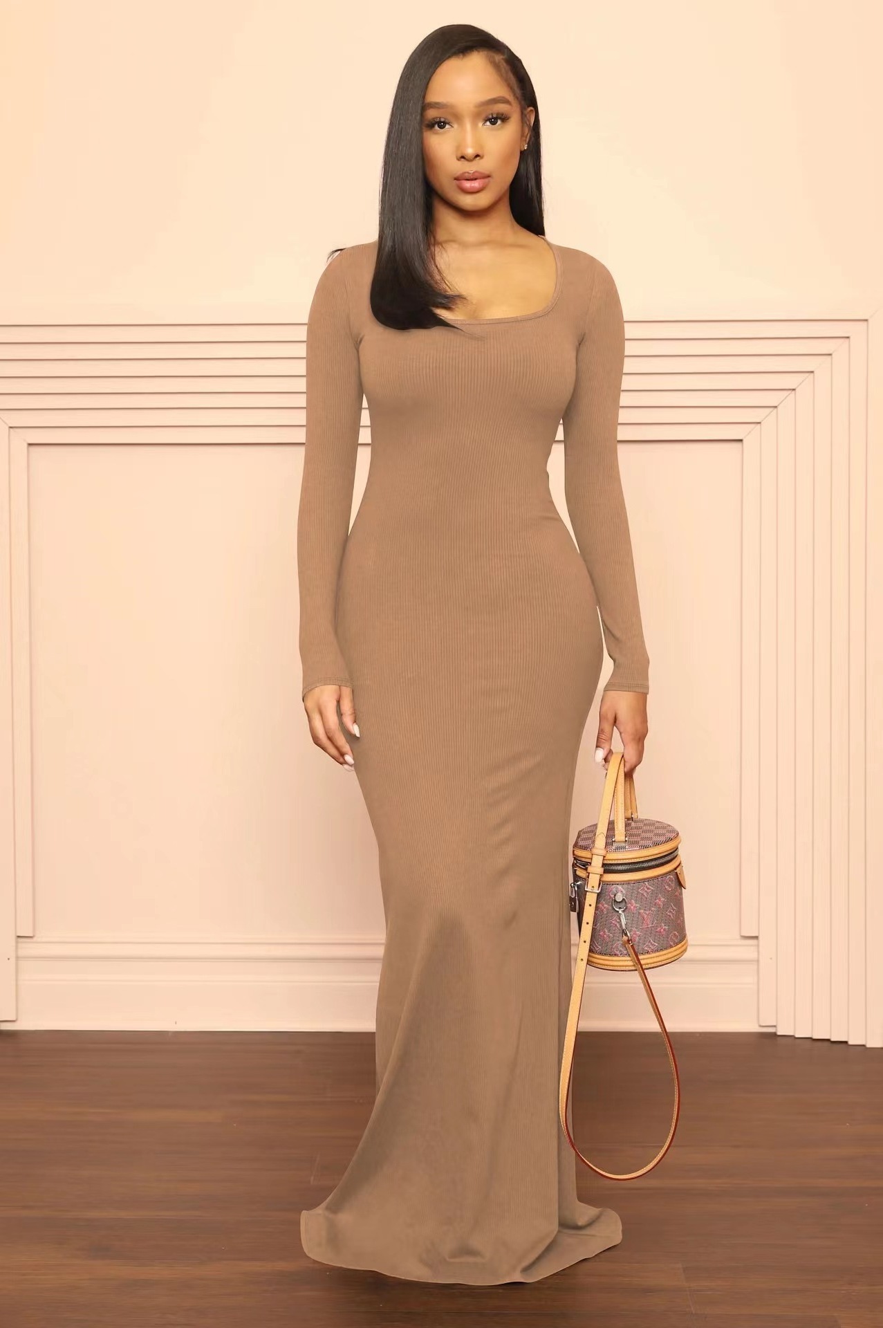 2023 Fall Women Sweater Clothing Wholesale Elegant Party Maxi Bodycon Ribbed Knit Lounge Wear Skims Dupe Long Sleeve Dress