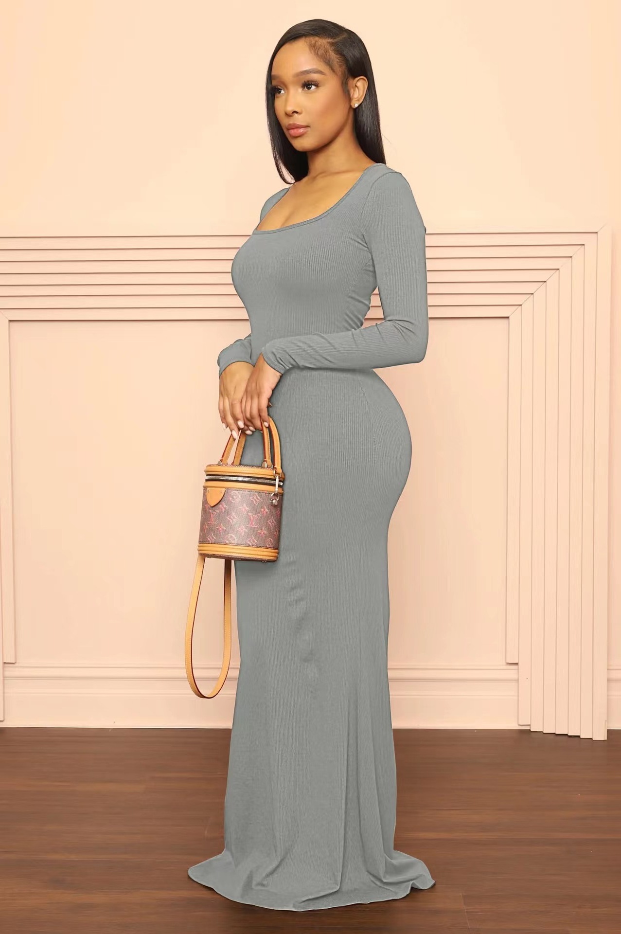 2023 Fall Women Sweater Clothing Wholesale Elegant Party Maxi Bodycon Ribbed Knit Lounge Wear Skims Dupe Long Sleeve Dress