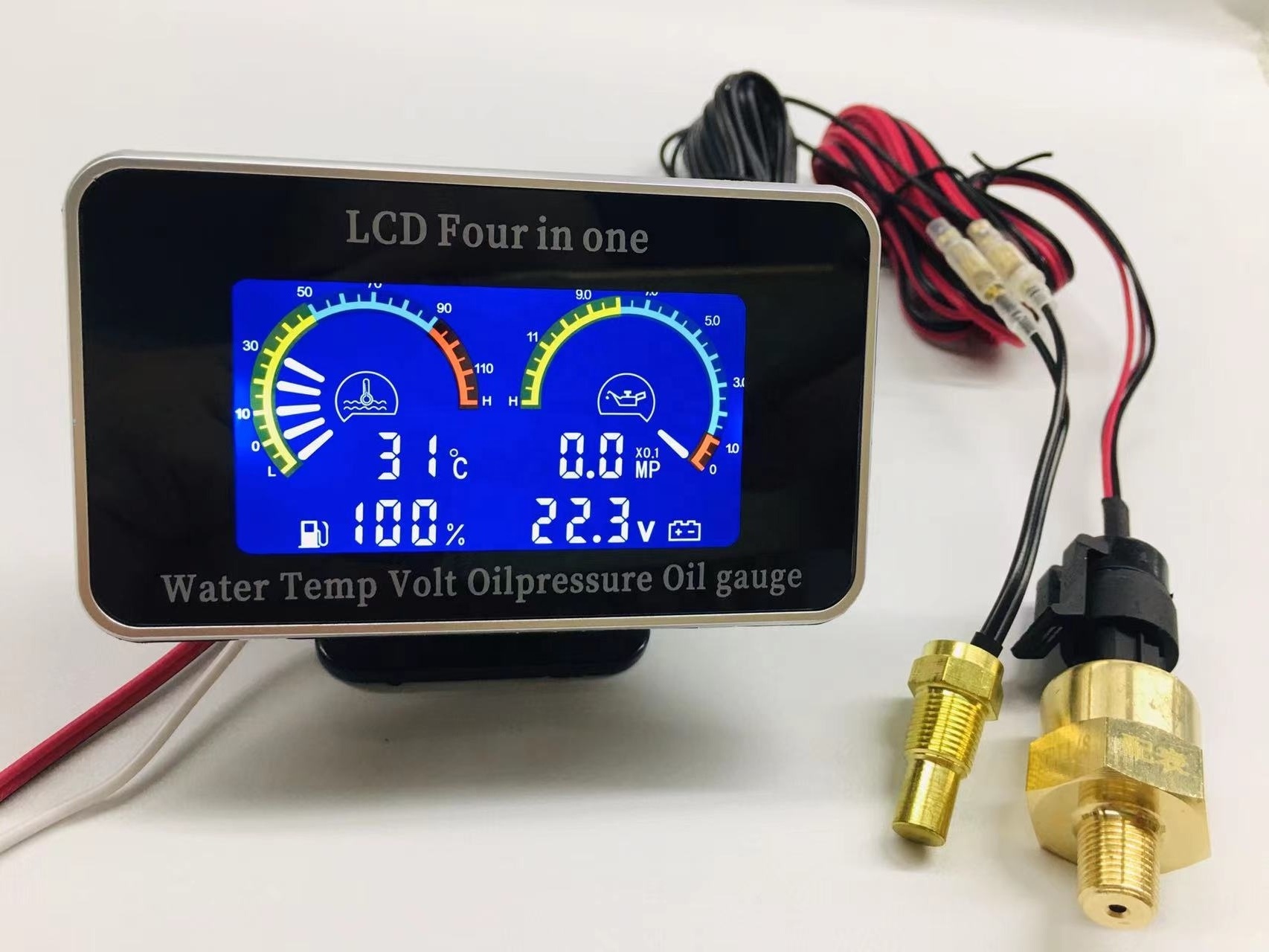 12v/24v 4-in-1 liquid crystal oil pressure voltmeter Water temperature oil meter with 10mm temperature sensor for cars and truck