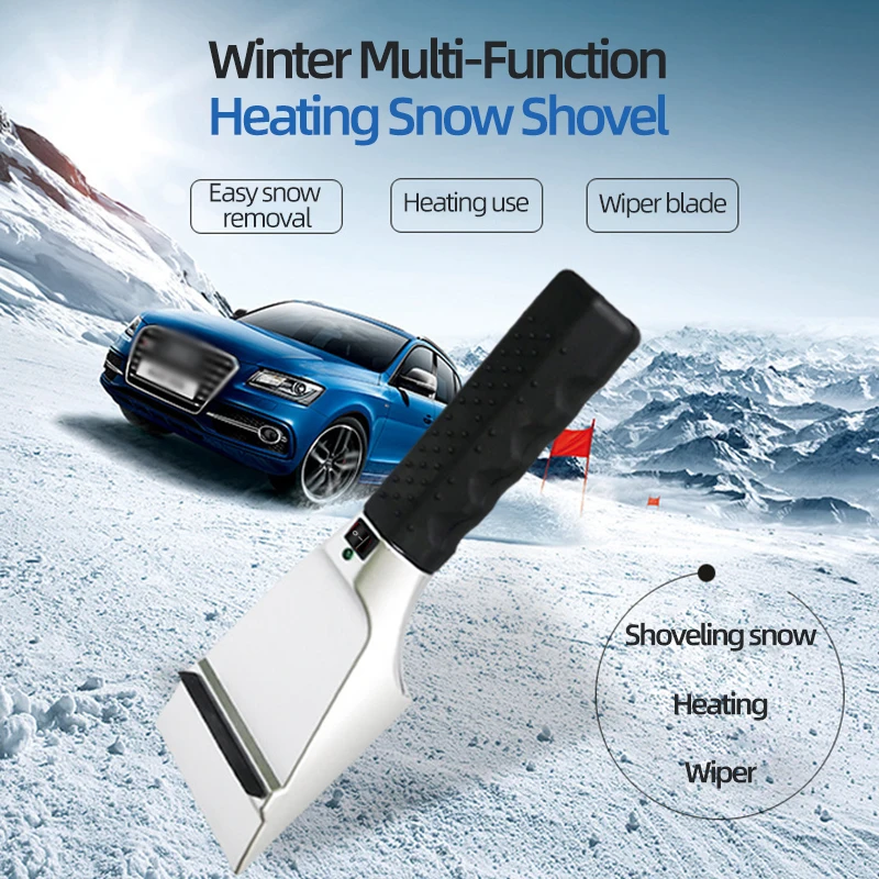 12V Winter Electric Heater Car Ice Scraper Windshield Glass Snow Shovel Removal Defrost Cleaning Tool Heated Snow Scraper