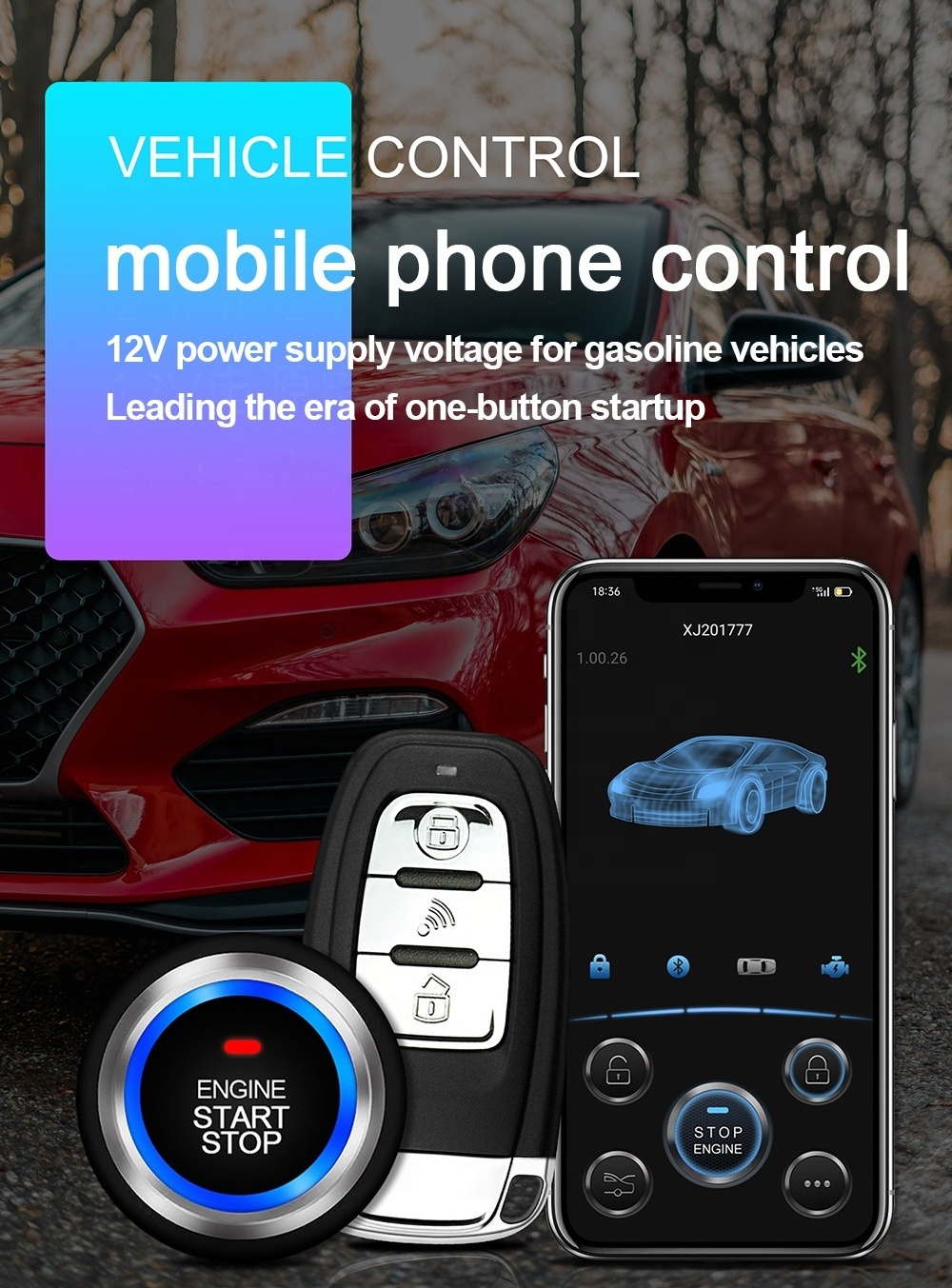 Hot sales Car Remote Start Stop Kit Bluetooth Mobile Phone APP Control Engine Ignition Open Trunk PKE Keyless Entry Car Alarm