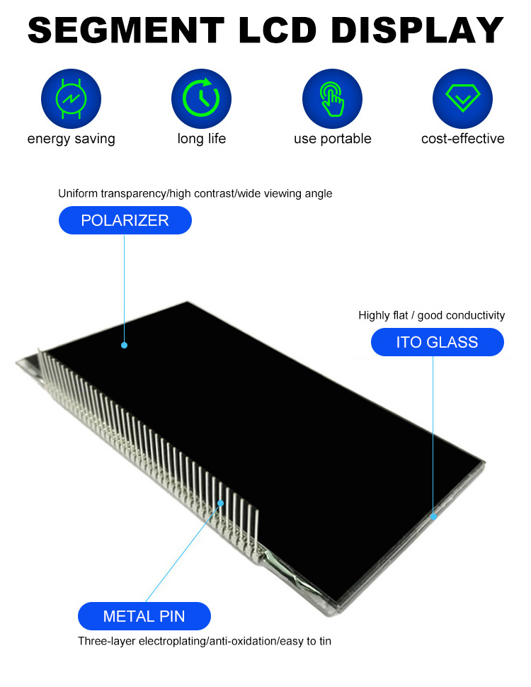 2.47 Inch Mono Transflective Lcd Digital Display 7 Segment Lcd Display With High Brightness