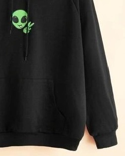 Kangaroo Pocket Alien Print Hoodie