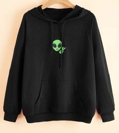 Kangaroo Pocket Alien Print Hoodie