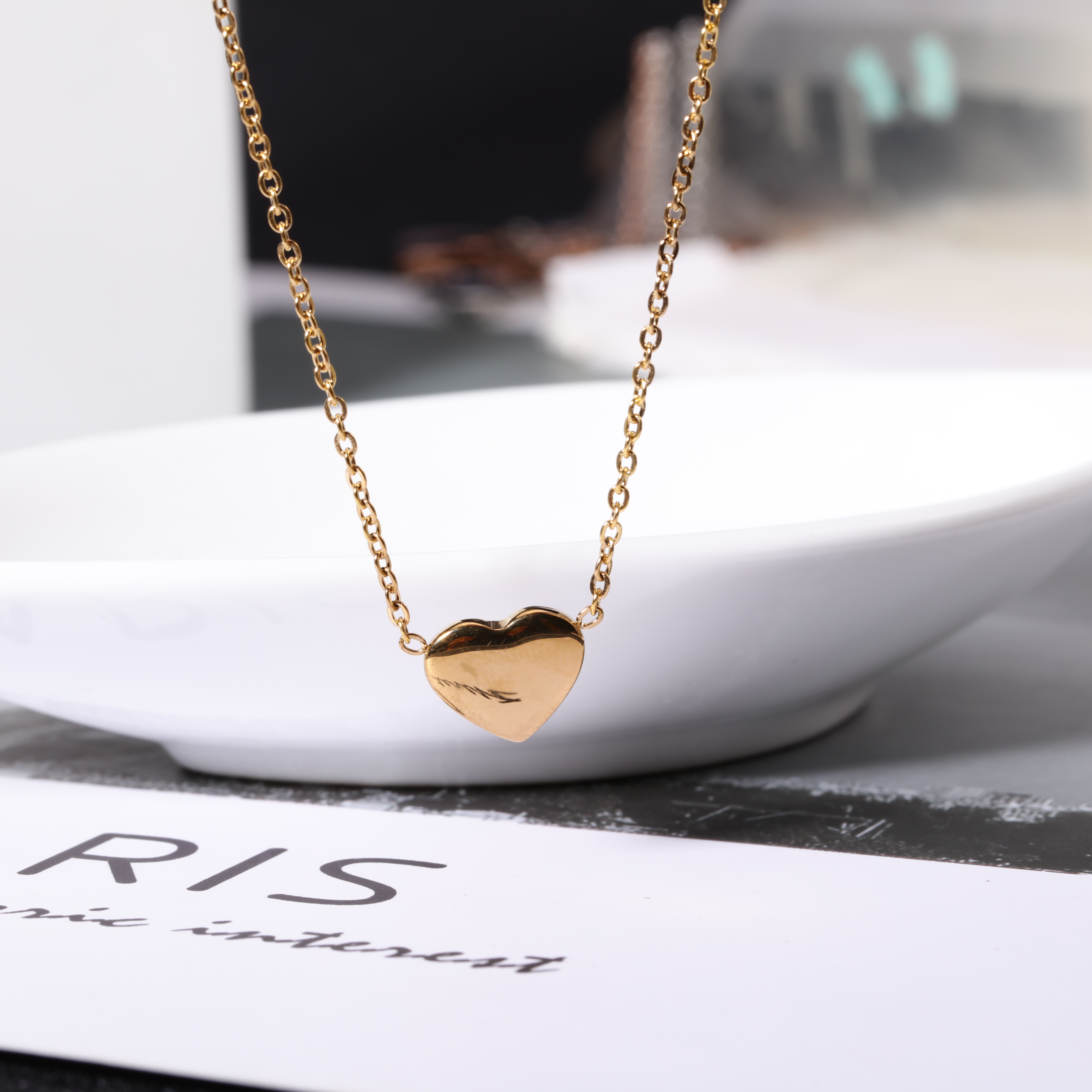 Stainless Steel Necklace PVD Plated Tarnish free Waterproof Dainty Tiny Love Heart Pendant  Necklace For Women Girl Gift